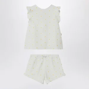 Set due pezzi bianco con ricami floreali