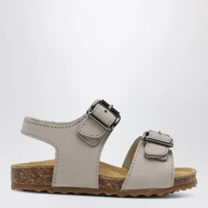 Sandalo grigio in nabuk con cinturino