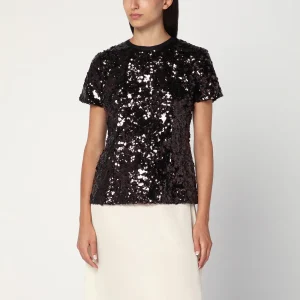 Top con paillettes color prugna