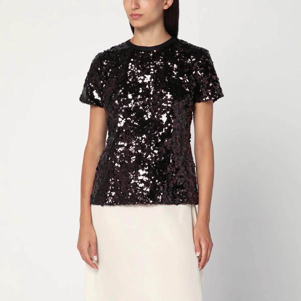 Top con paillettes color prugna