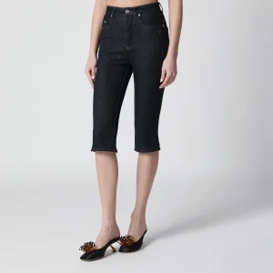 Jeans Capri a vita alta in denim blu navy