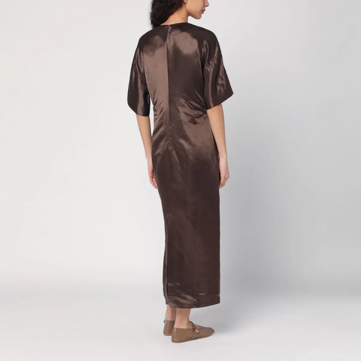 Abito lungo marrone in lino e seta – Image 4