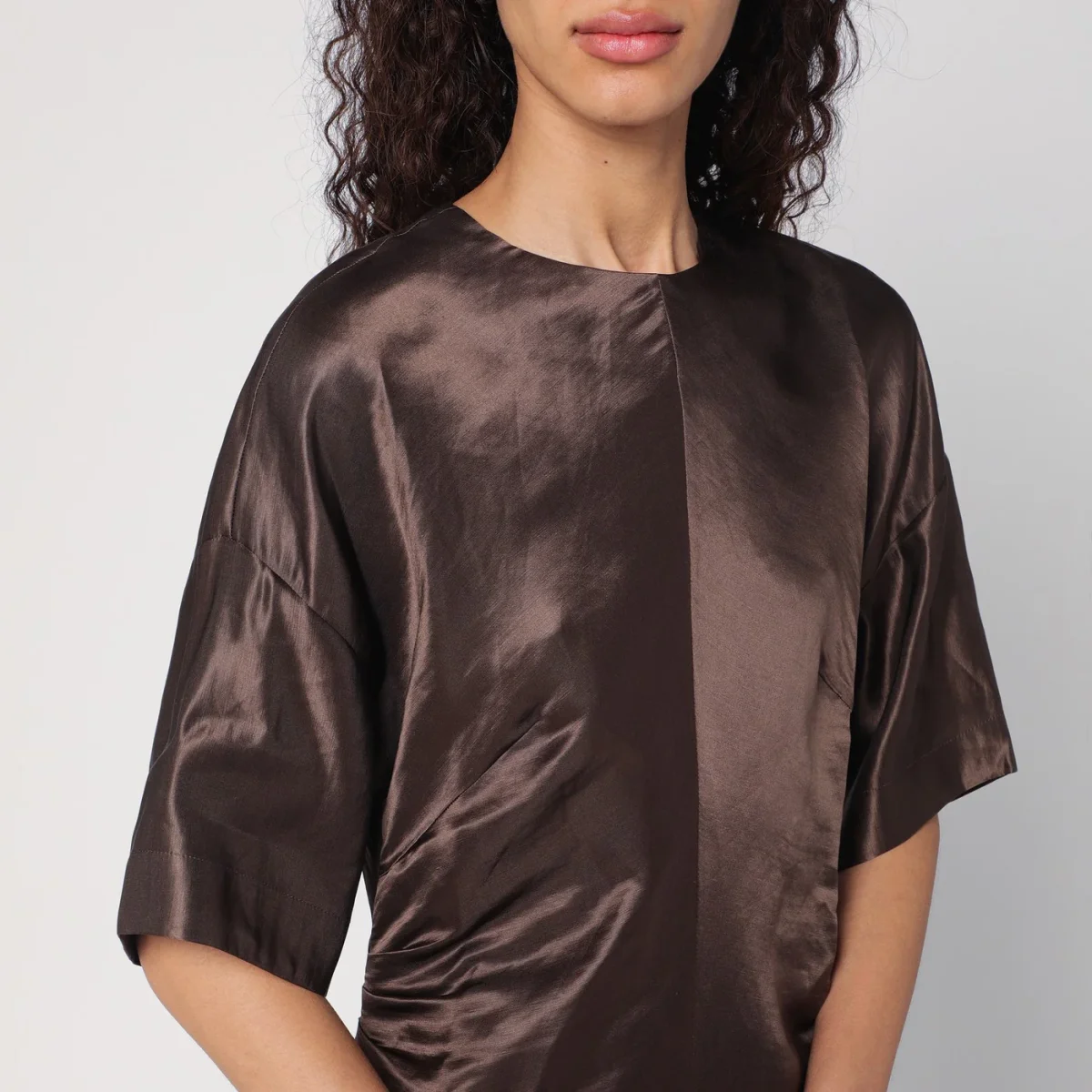 Abito lungo marrone in lino e seta – Image 5