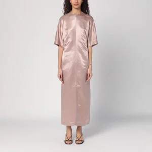 Abito lungo rosa antico in lino e seta