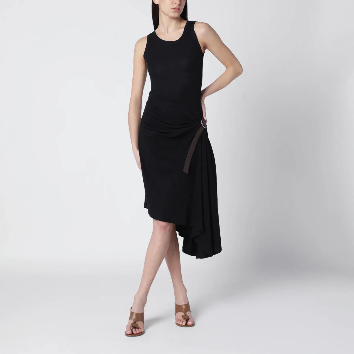 Abito a canotta nero in cotone stretch - Image 3