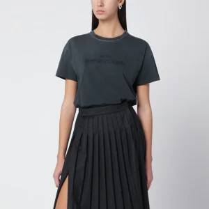 T-shirt nera effetto slavato in cotone con logo inverso