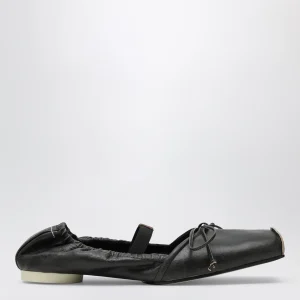 Ballerine a punta squadrata in pelle di vitello marroni