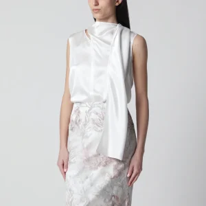 Top bianco in raso di seta