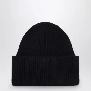 Cuffia in lana e cashmere blu navy