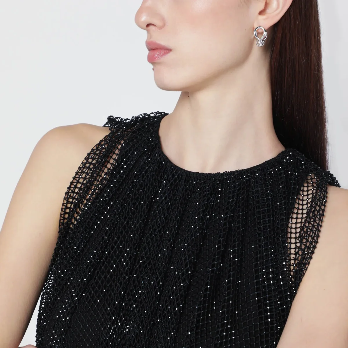 Top nero in rete con cristalli – Image 5