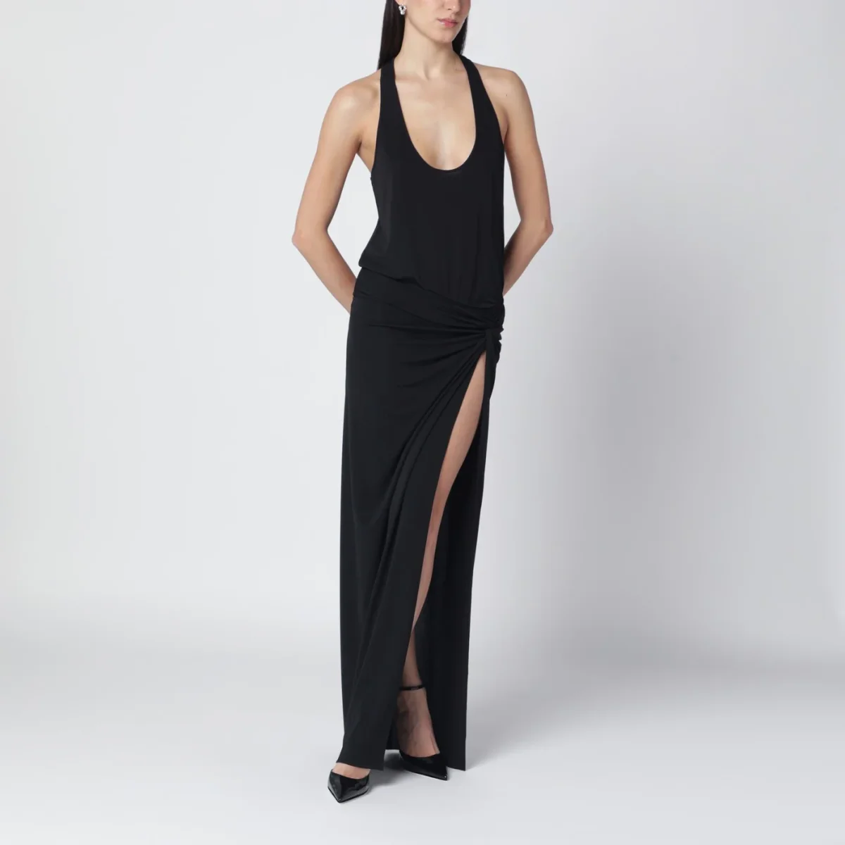 Abito Juno nero con arricciatura - Image 3