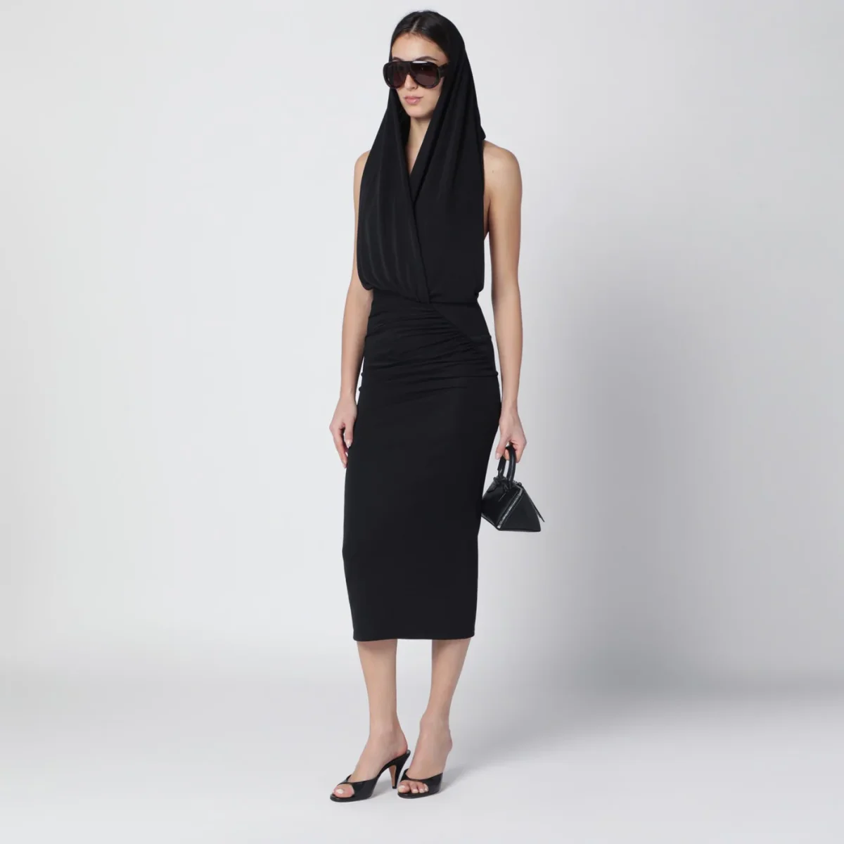 Abito midi Annie con cappuccio nero - Image 3