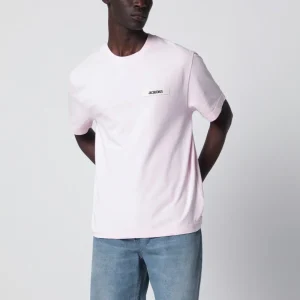 T-shirt rosa con logo in Gros Grain