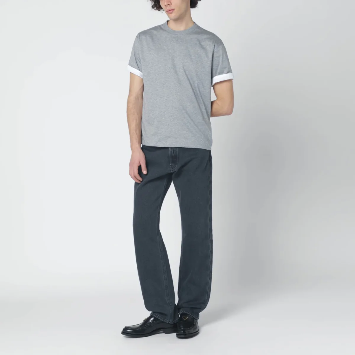 T-shirt reversibile bianca/grigia in cotone - Image 6