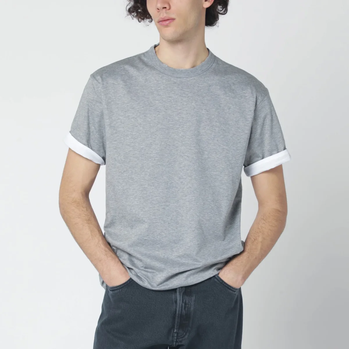 T-shirt reversibile bianca/grigia in cotone - Image 7