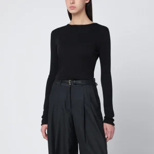 Maglia girocollo nera in misto cotone