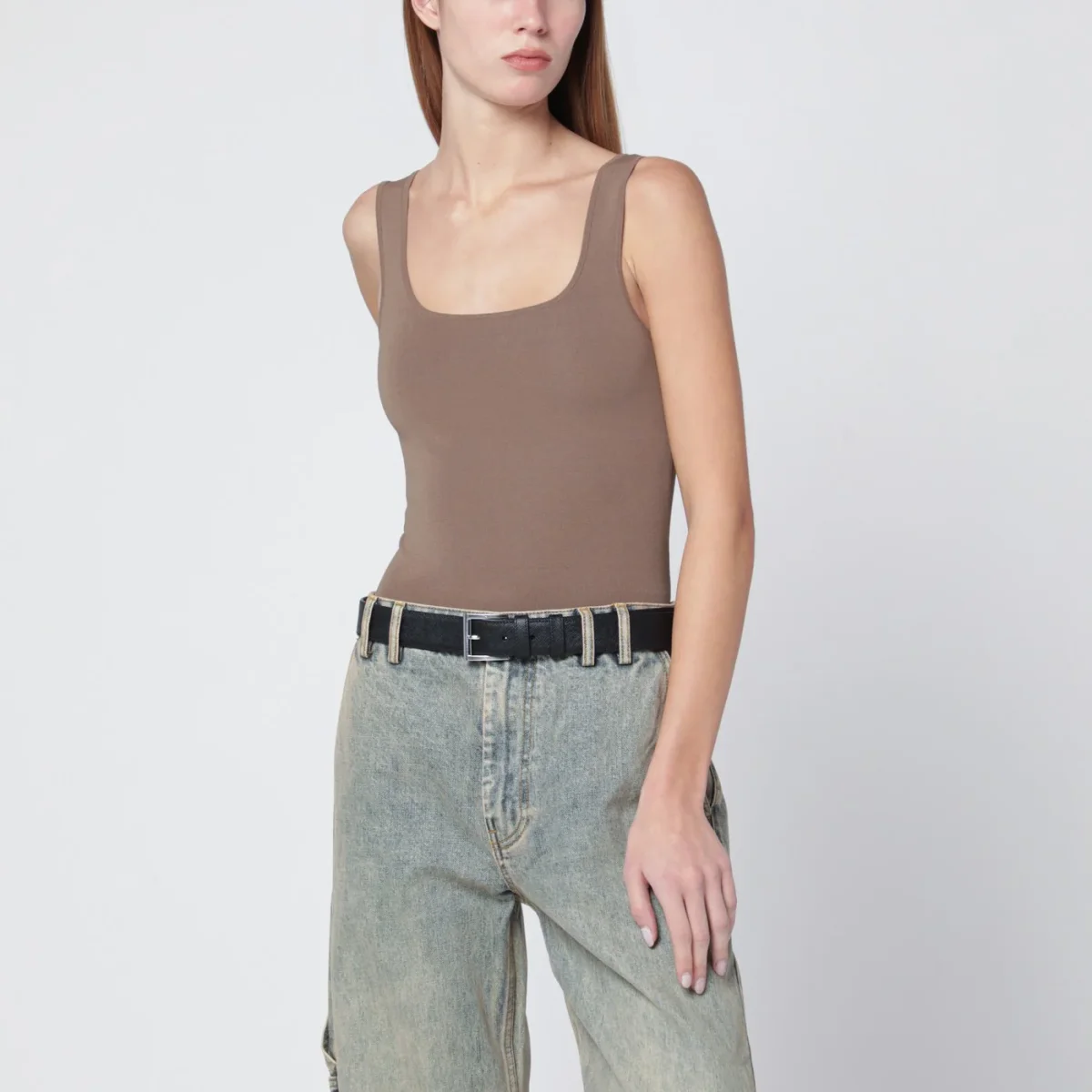 Top marrone chiaro in misto viscosa – Image 2