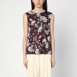 Top canotta reversibile in seta a fantasia