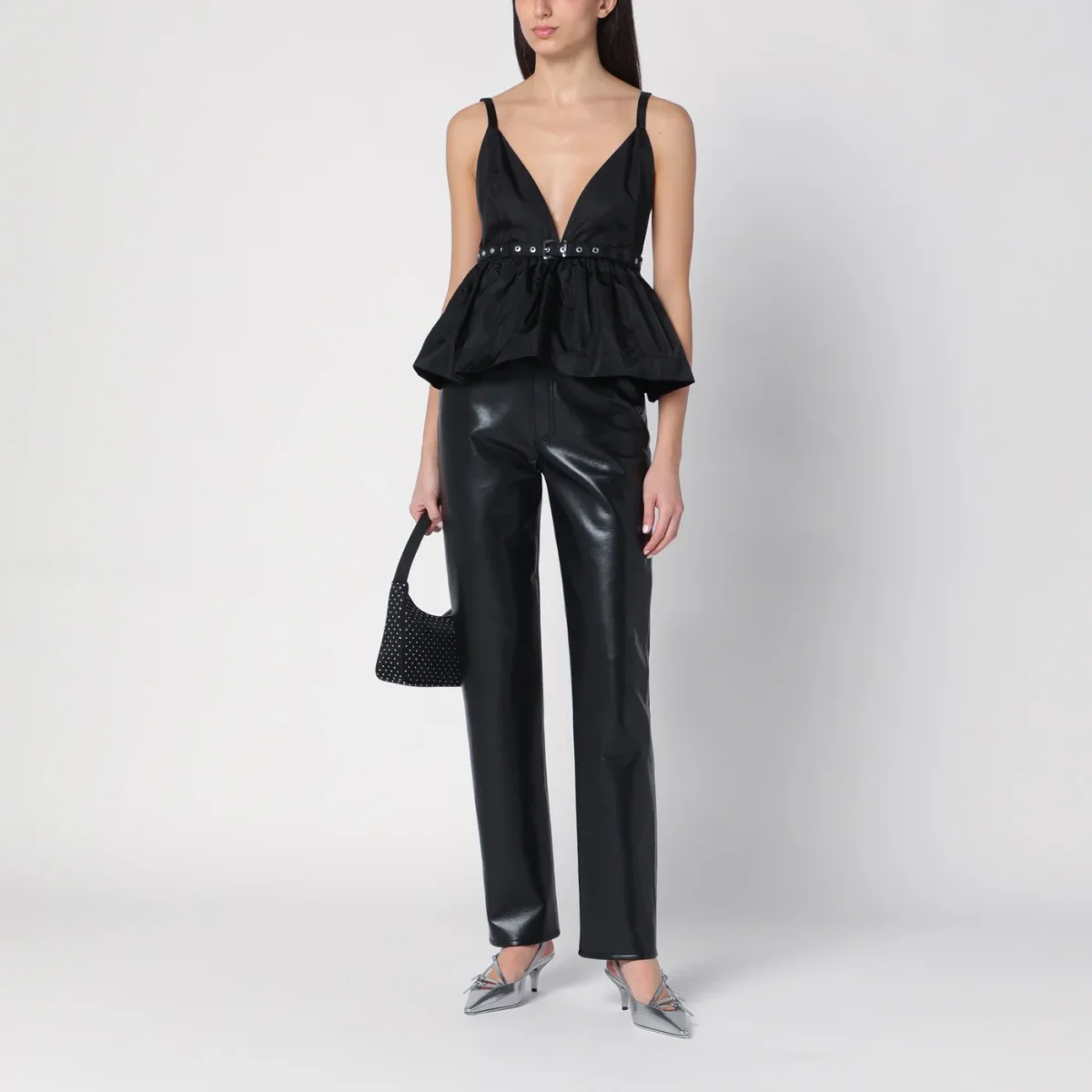 Top nero in duchesse con cinturino – Image 3